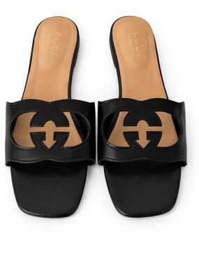 Gucci Black Leather Mules with Logo Cutout